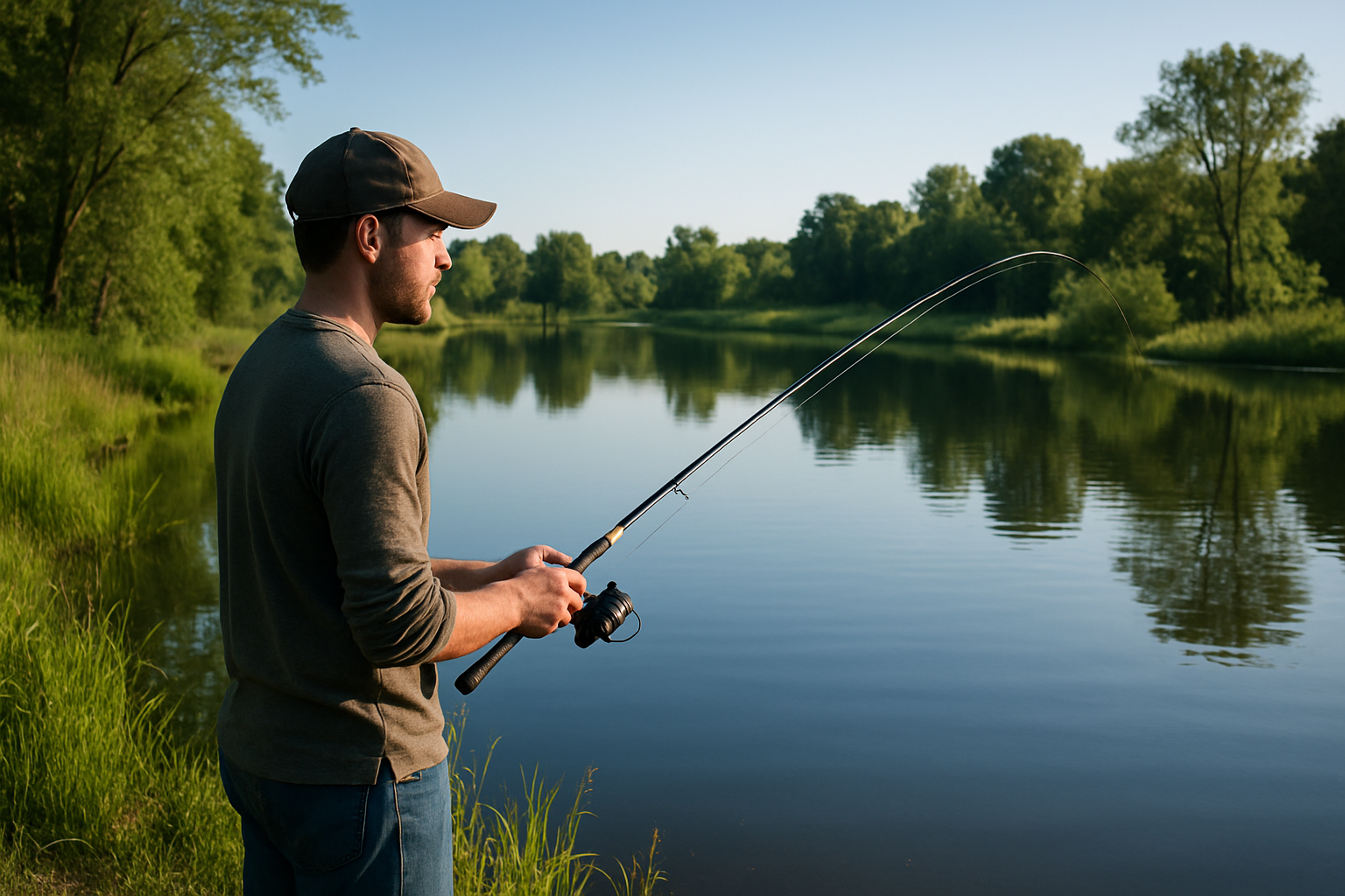 man bass fishing on pond